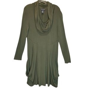 Chelsea & Theodore Olive Jersey Dress w/ Cowl Neck and Dropped Pockets - Medium